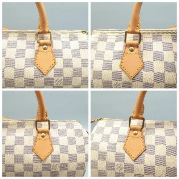 100% Authentic Louis Vuitton Speedy 30 White Damier Azur Canvas Tote - Picture 8 of 12